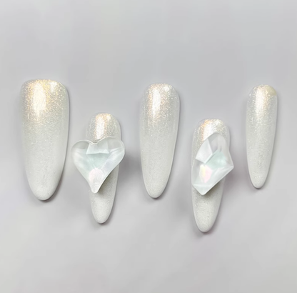 Moonlight White Ice Crystal Heart Press-On Nail T 247