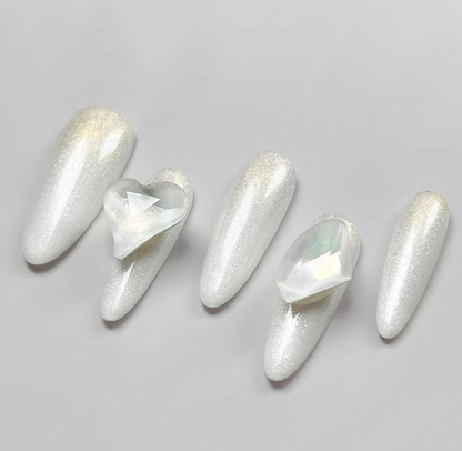 Moonlight White Ice Crystal Heart Press-On Nail T 247