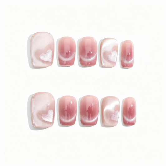 Heart Cat's Eye Press-on Nails T01