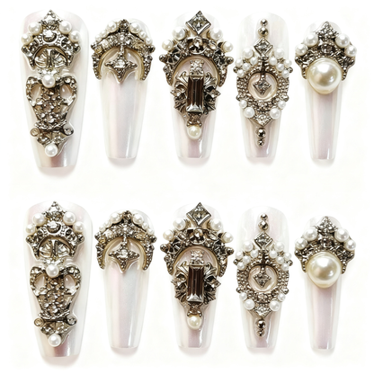 Victorian Pearl White 3D Press-On Nails T257