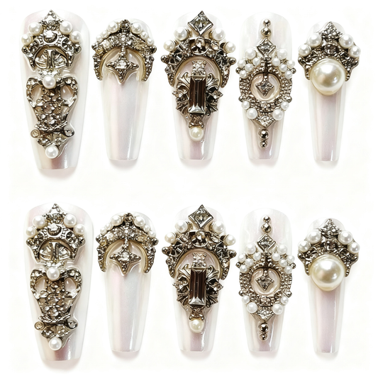 Victorian Pearl White 3D Press-On Nails T257