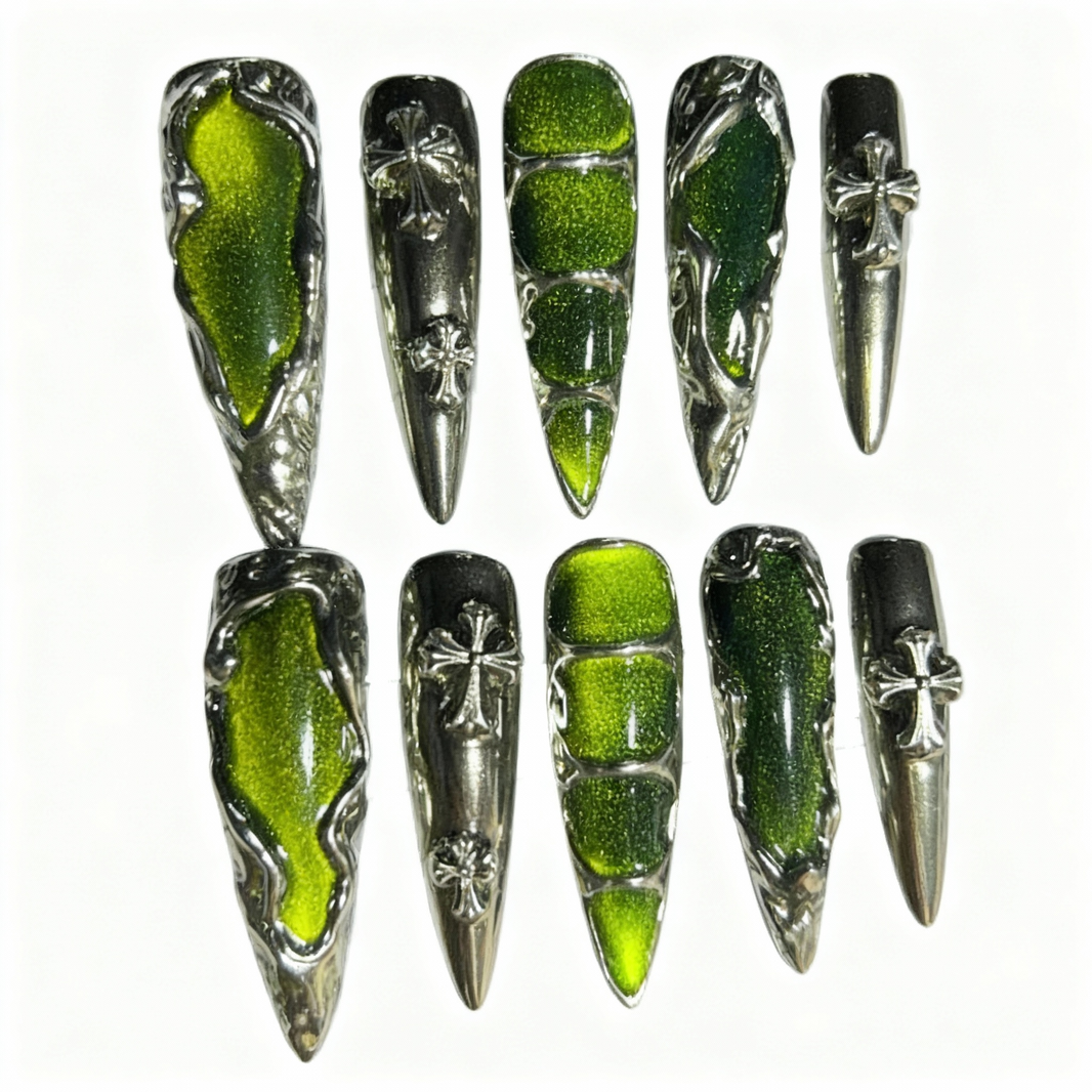 Dark Emerald Secret Realm Press-On Nails T243