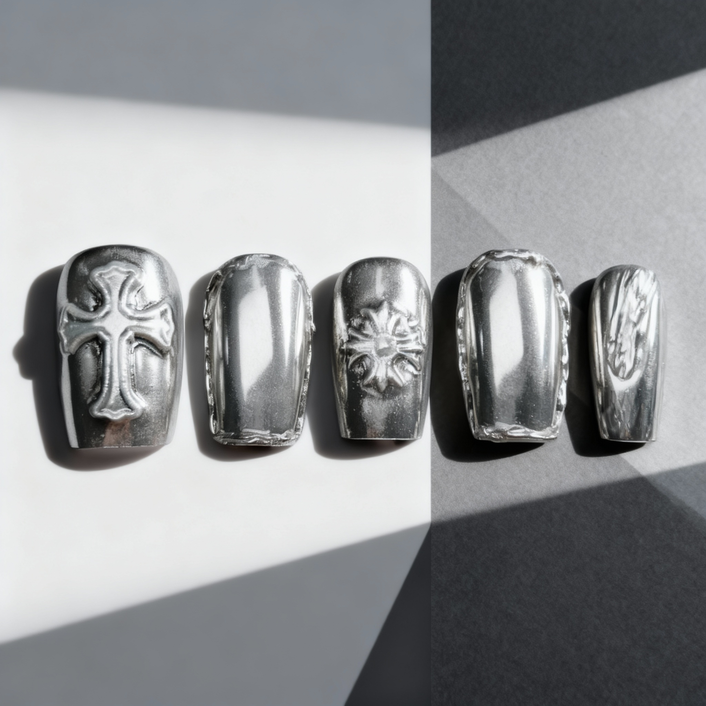 Silver Chrome Punk Press-On Nails T244