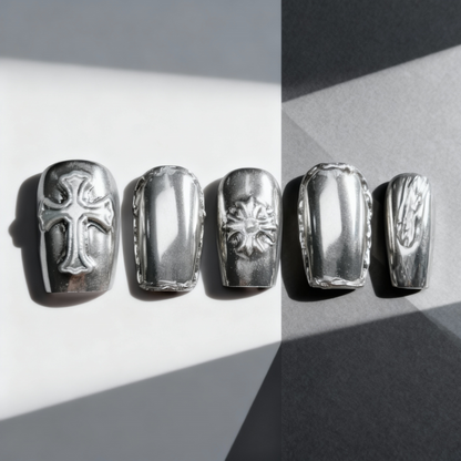 Silver Chrome Punk Press-On Nails T244