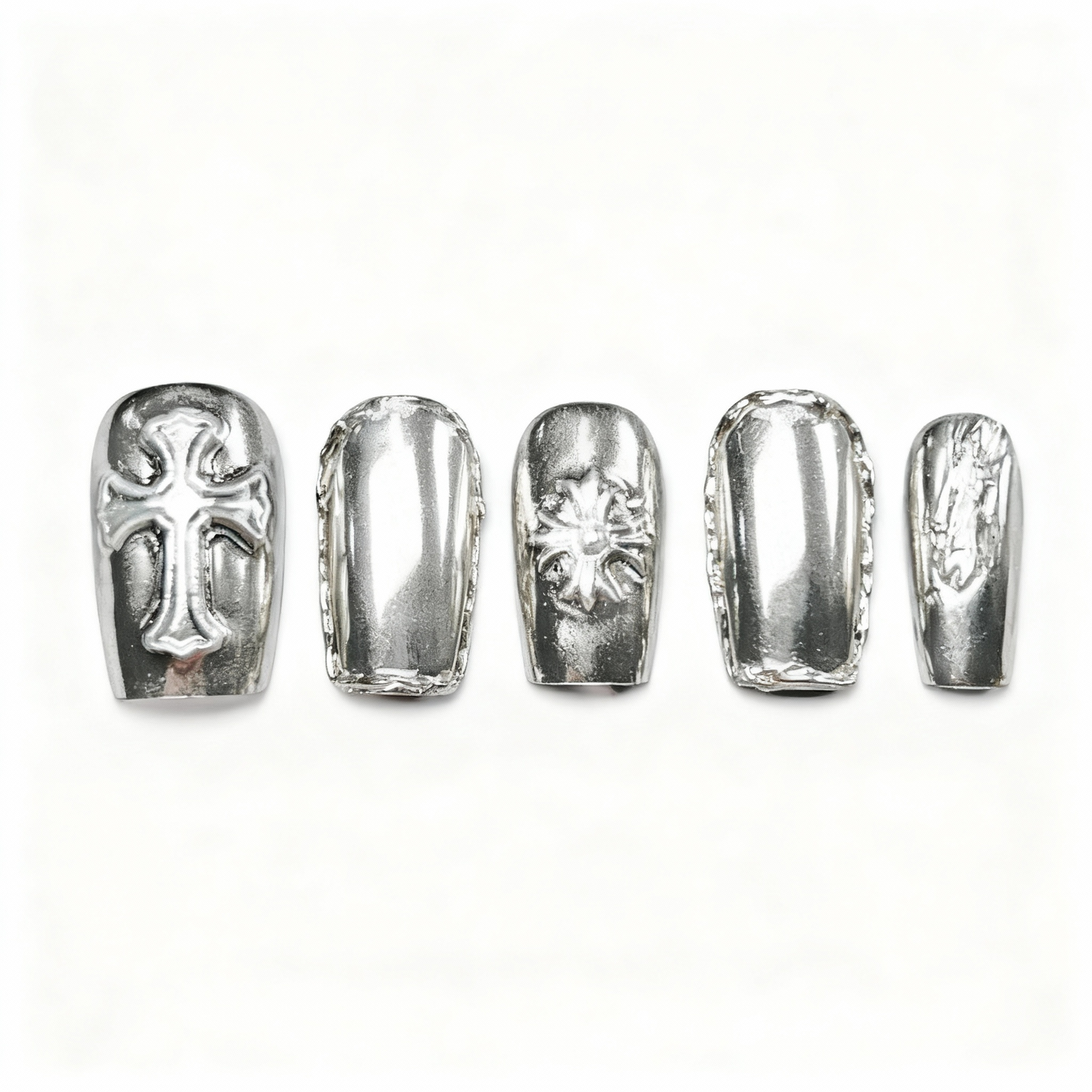 Silver Chrome Punk Press-On Nails T244