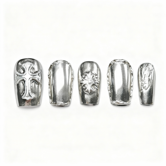 Silver Chrome Punk Press-On Nails T244