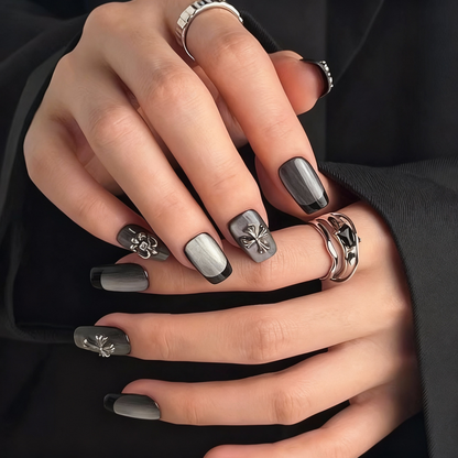 Gray Chrome Press-On Nails T245