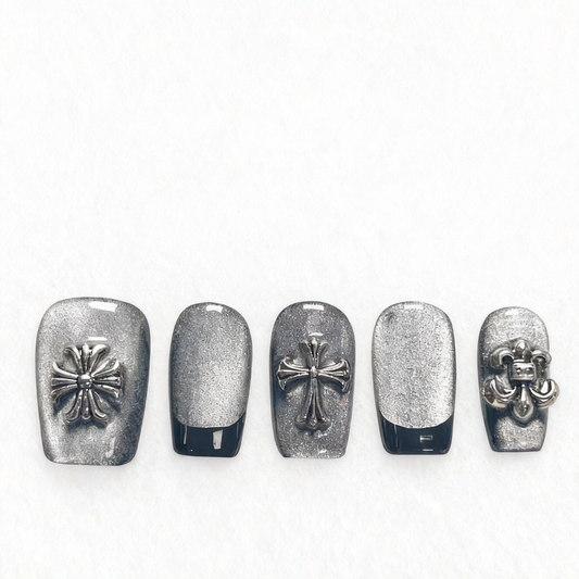 Gray Chrome Press-On Nails T245