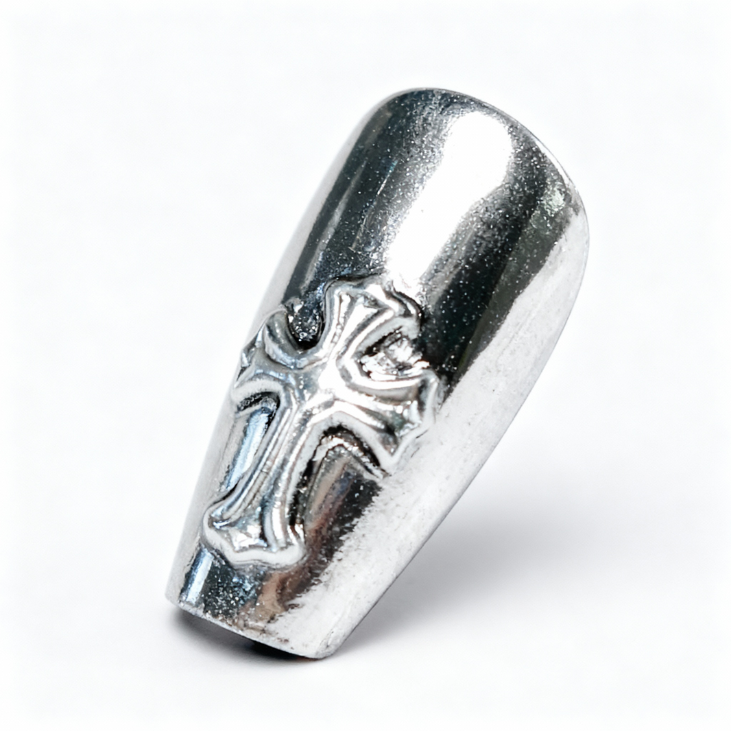 Silver Chrome Punk Press-On Nails T244