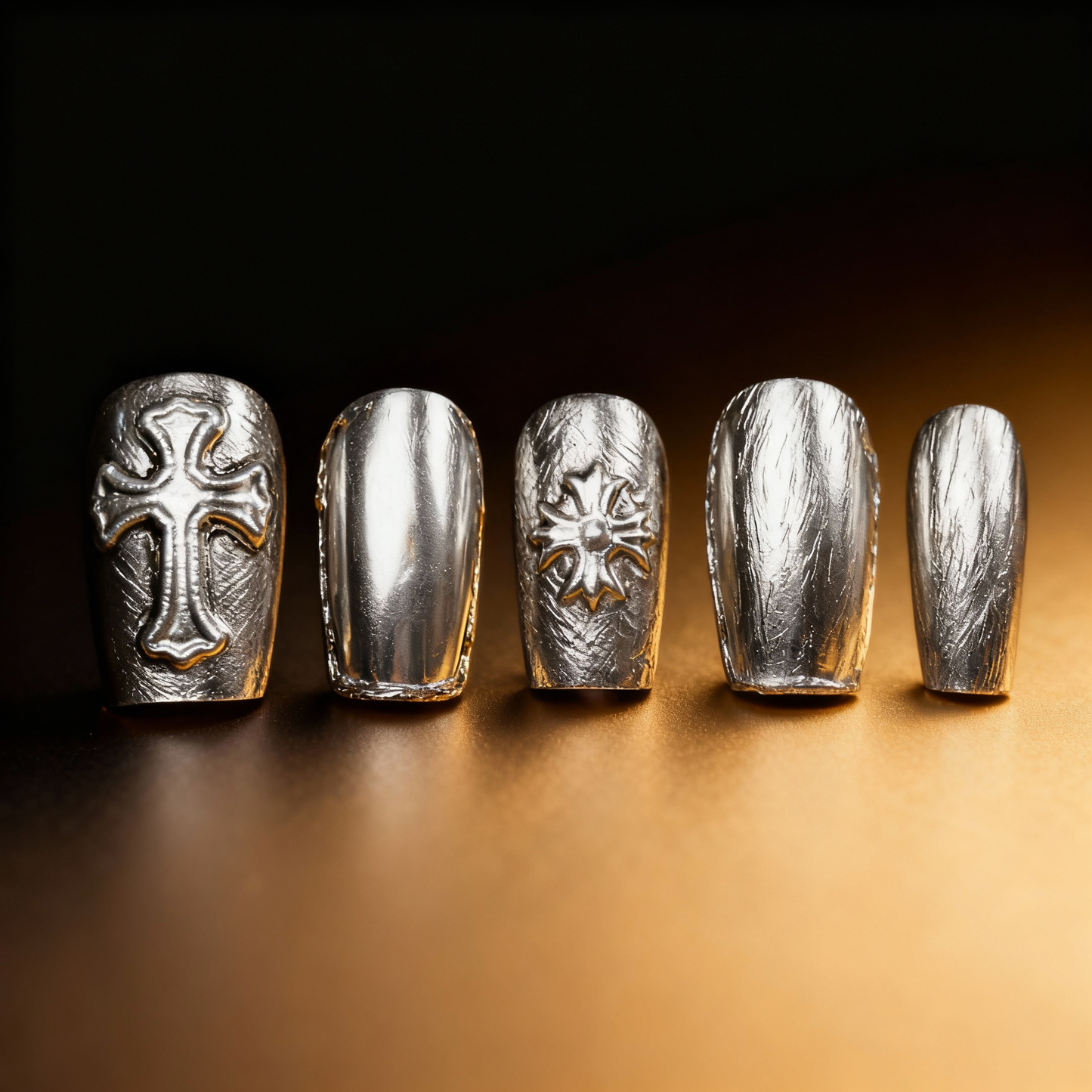 Silver Chrome Punk Press-On Nails T244
