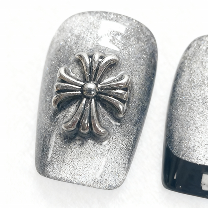 Gray Chrome Press-On Nails T245
